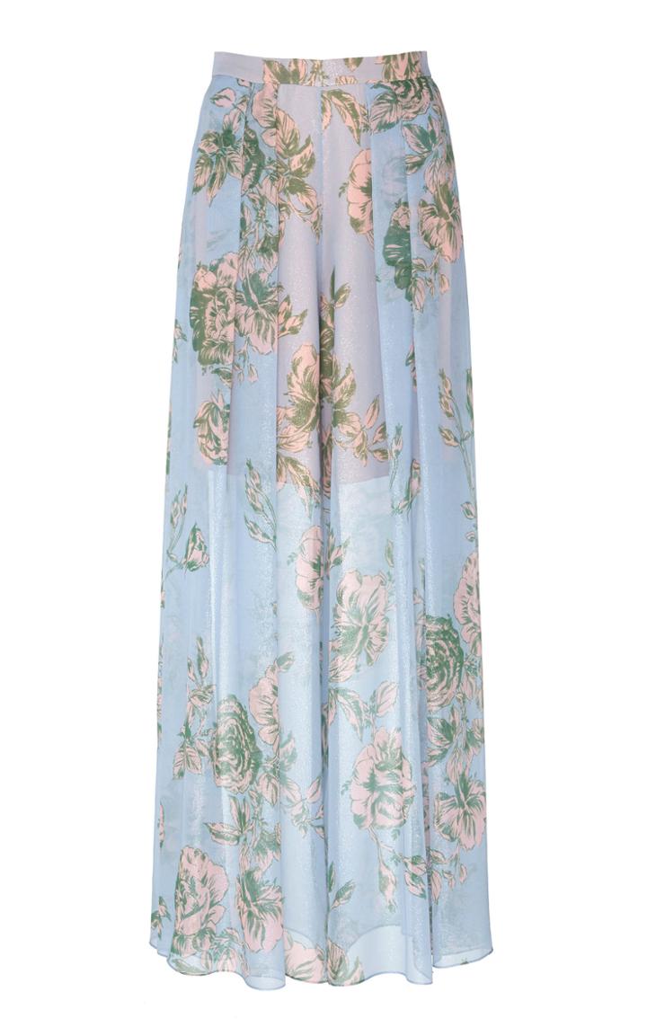 Delpozo Floral Printed Silk Chiffon Wide Leg Trousers
