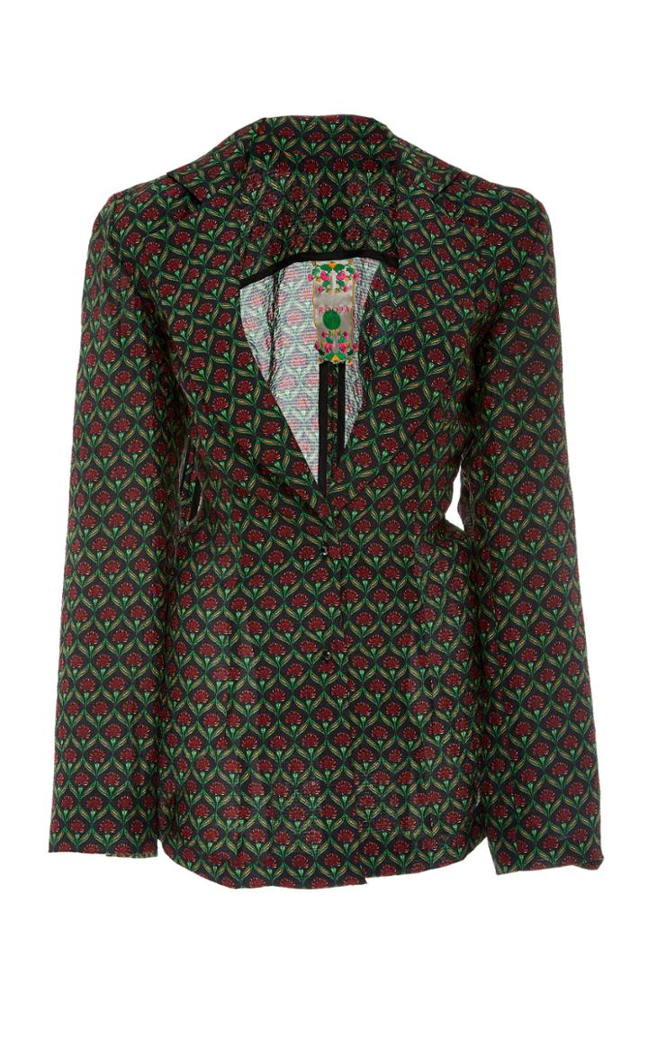 Roopa Hanka Printed Silk Jacket With Tie Up