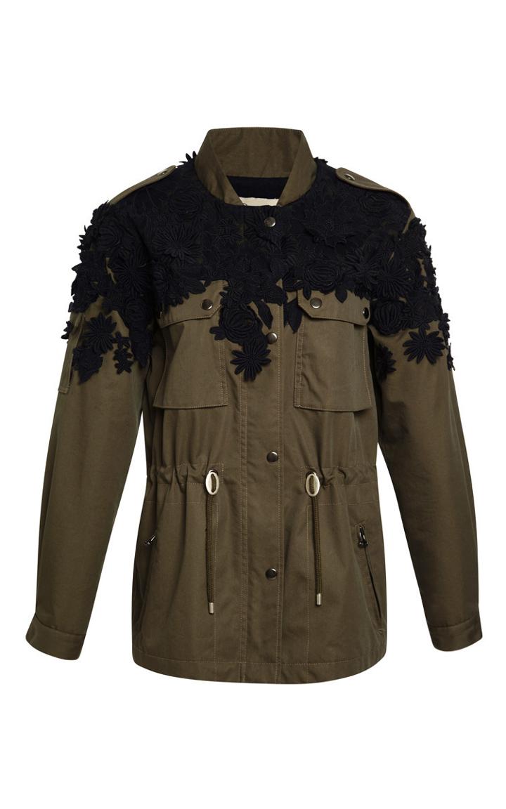 Sea Embroidered Flowers Military Jacket