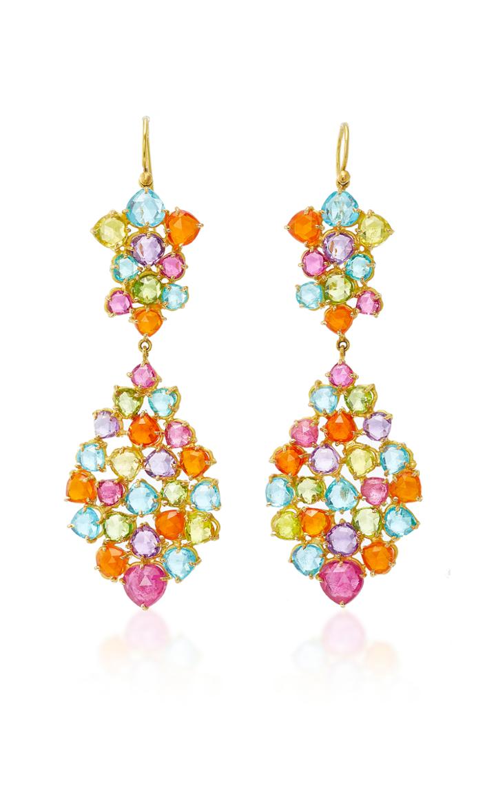 Marie-hlne De Taillac One-of-a-kind Gold Multicolor Mosiac Of Gems Earrings
