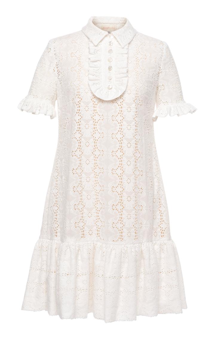Moda Operandi Lena Hoschek Matine Ruffled Eyelet-embroidered Cotton Mini Shift Dres
