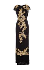 Marchesa Cap Sleeve Floral Embroidered Satin Gown
