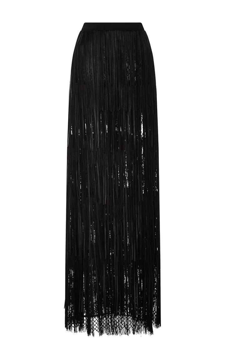 Elie Saab Leather Fringed Maxi Skirt