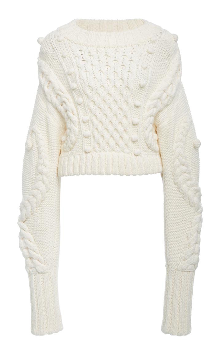 Oscar De La Renta Cropped Cable-knit Wool-blend Sweater
