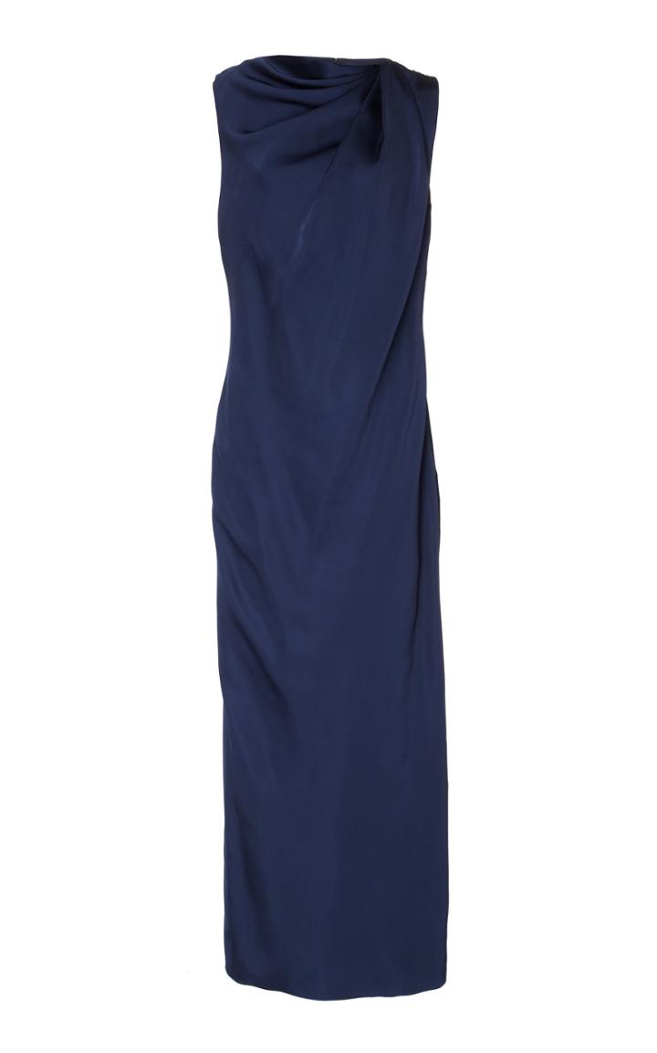 Marina Moscone Draped Crepe De Chine Sleeveless Caftan
