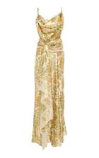 Oscar De La Renta Drape Neck Printed Silk Gown