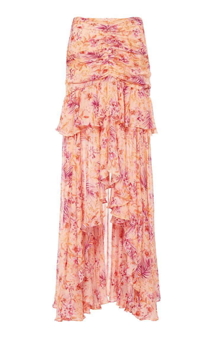 Moda Operandi Amur Fie Printed Ruffled Silk Maxi Skirt Size: 2