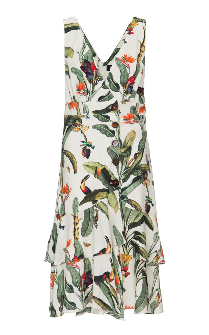 Patbo Tropical Print Button-front Midi Dress
