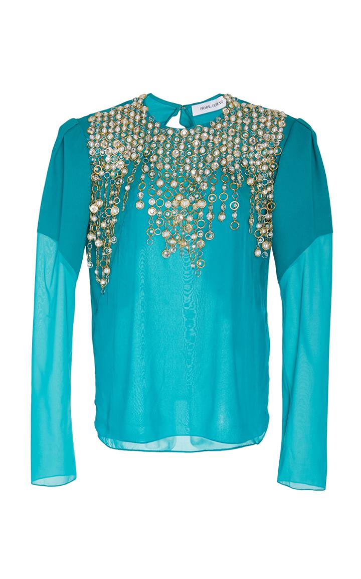 Prabal Gurung Nanpara Long Sleeve Silk Ruffle Back Blouse