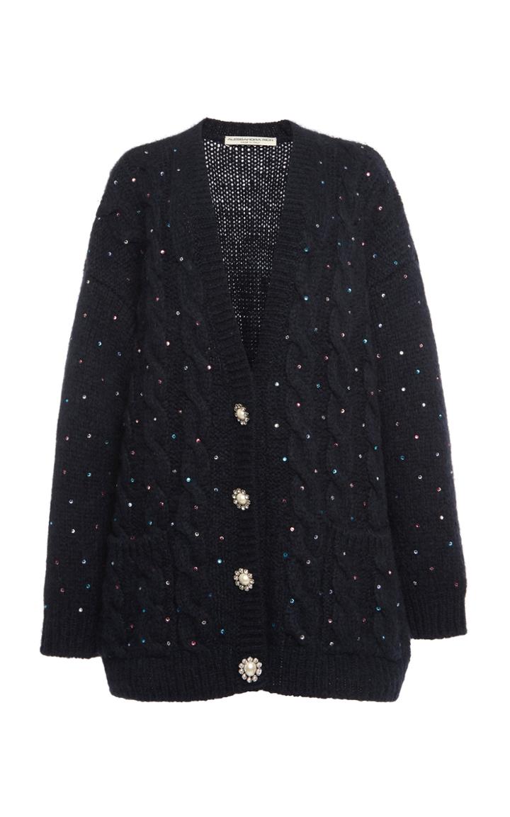 Moda Operandi Alessandra Rich Wool Blend Cardigan With Hot Fix Crystals