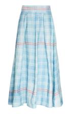 Rosie Assoulin Pleated Plaid Linen Midi Skirt