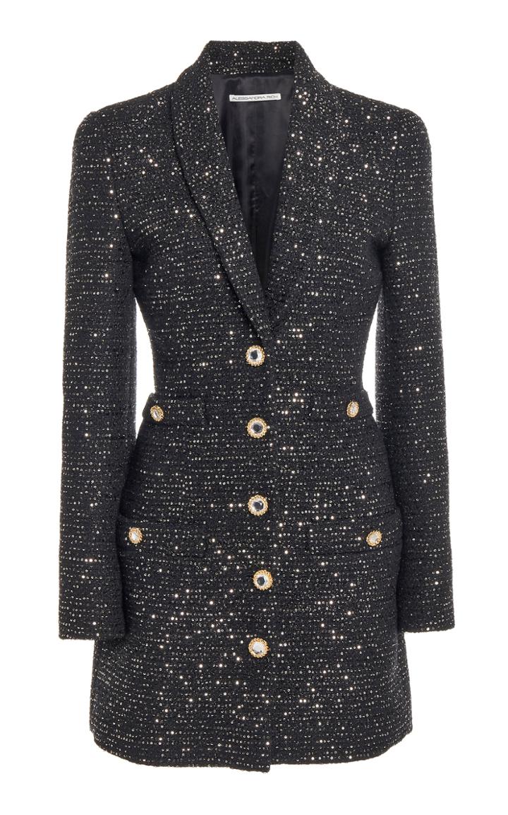 Moda Operandi Alessandra Rich Sequin Tweed V Neck Mini Dress