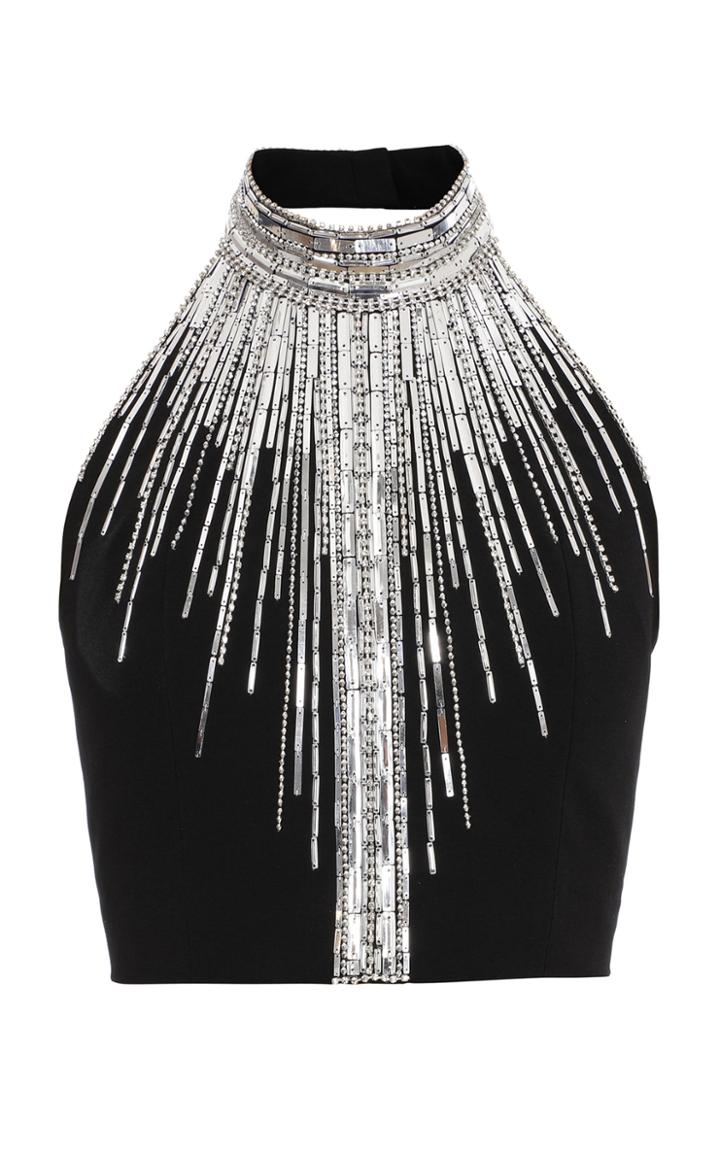 Moda Operandi Balmain Crystal-embellished Crepe Cropped Halter Top Size: 34