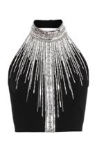Moda Operandi Balmain Crystal-embellished Crepe Cropped Halter Top Size: 34