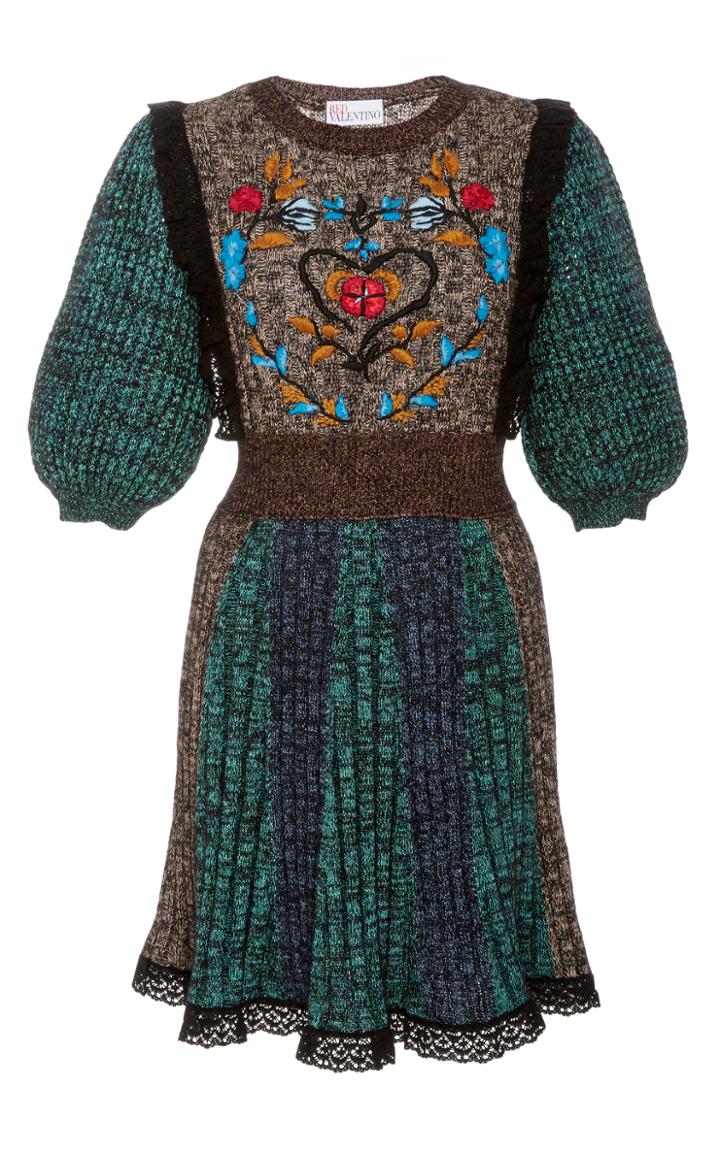 Red Valentino Short Sleeve Sweater Dress