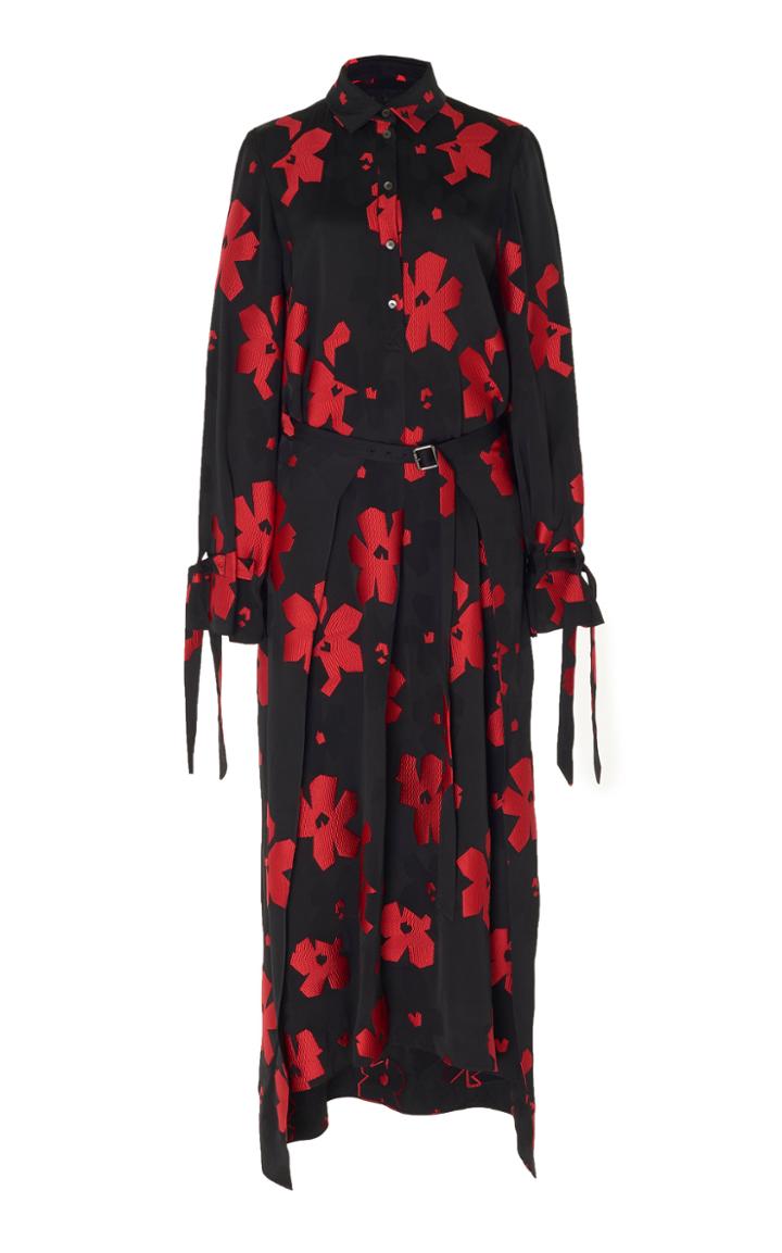 Roland Mouret Colada Floral Satin Jacquard Shirt Dress