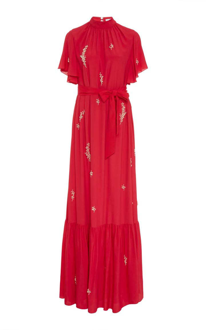 Erdem Ciella Belted Embellished Crepe Gown