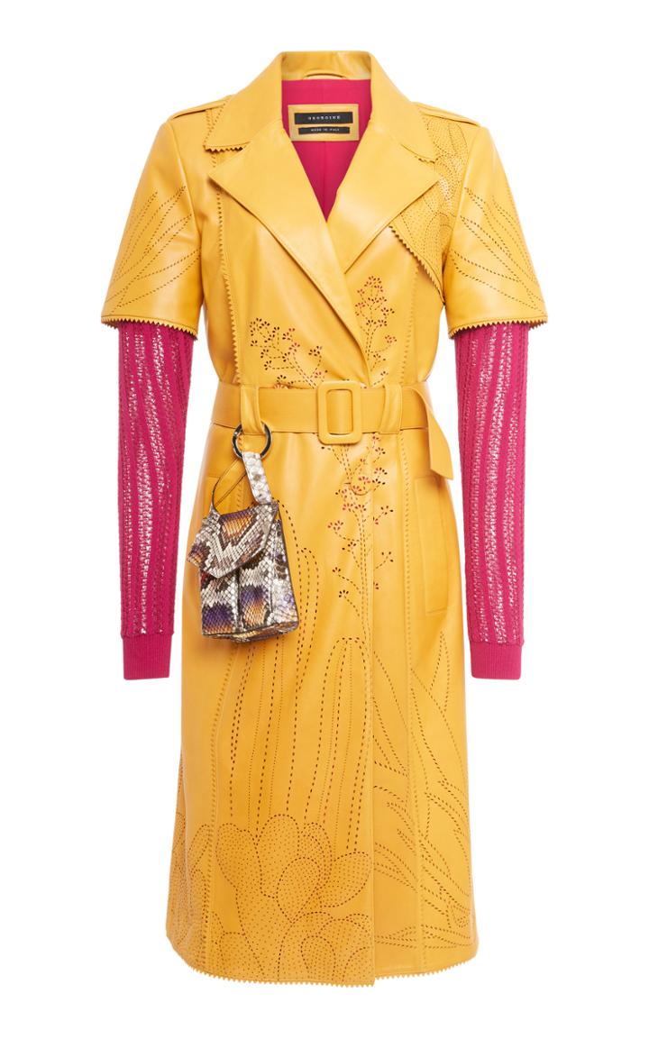 Georgine Leonie Contrast Leather Knit Coat