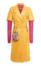Georgine Leonie Contrast Leather Knit Coat
