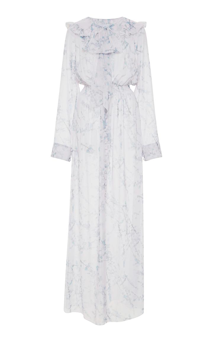 Luisa Beccaria Printed Ruffle Neck Tie Dress