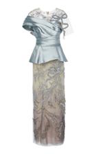 Marchesa Embellished Satin-paneled Organza Peplum Gown