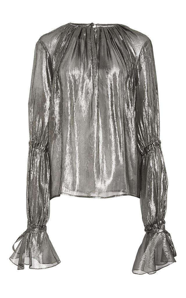 Hensely Metallic Shirred Silk-blend Top