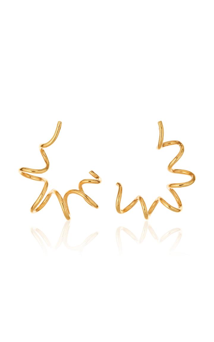 Oscar De La Renta Spiral Brass And Pewter Hoop Earrings