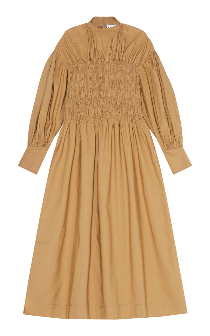Moda Operandi Ganni Cotton Canvas Smocked Maxi Dress