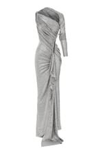 Maticevski Arousal Asymmetric Ruched Metallic Stretch-jersey Gown