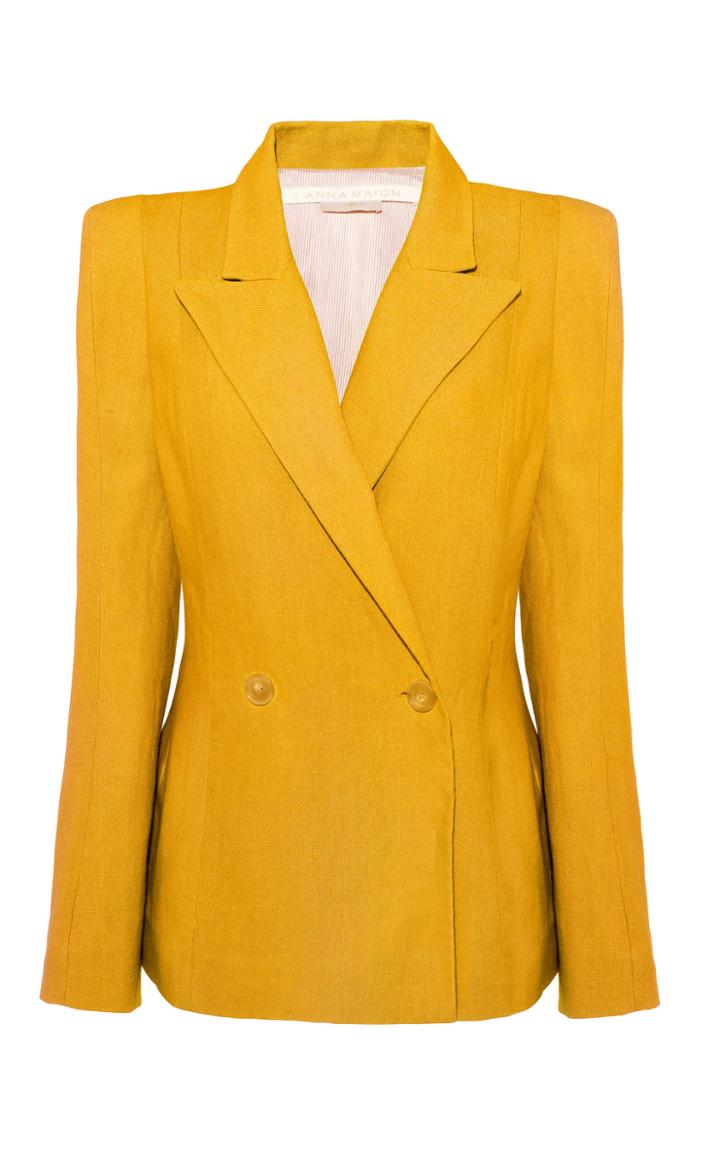 Moda Operandi Anna Mason Sharp Double Breasted Linen Blazer Size: 6