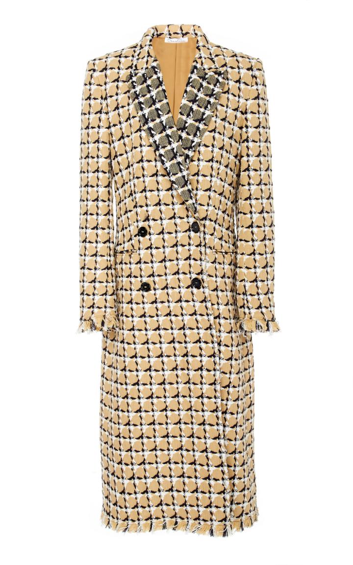 Oscar De La Renta Geometric Check Tailored Double Breasted Coat