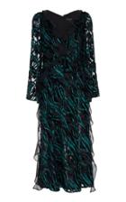 Saloni Tatiana Embellished Forest Print Midi Dress