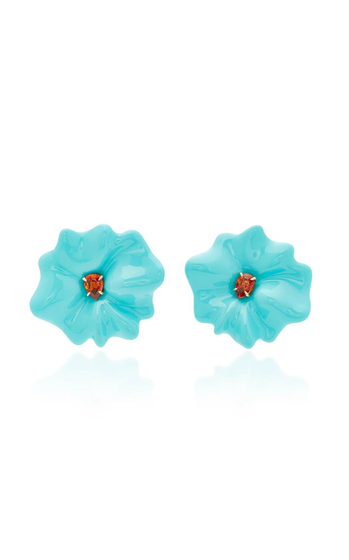 Sabbadini White Gold And Orange Sapphire Flower Earrings