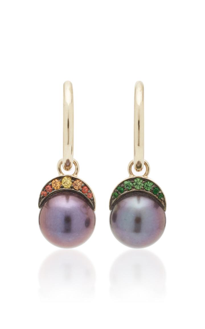 Noor Fares Rainbow Navratna Mala 18k Gold Pearl And Multi-stone Earrings