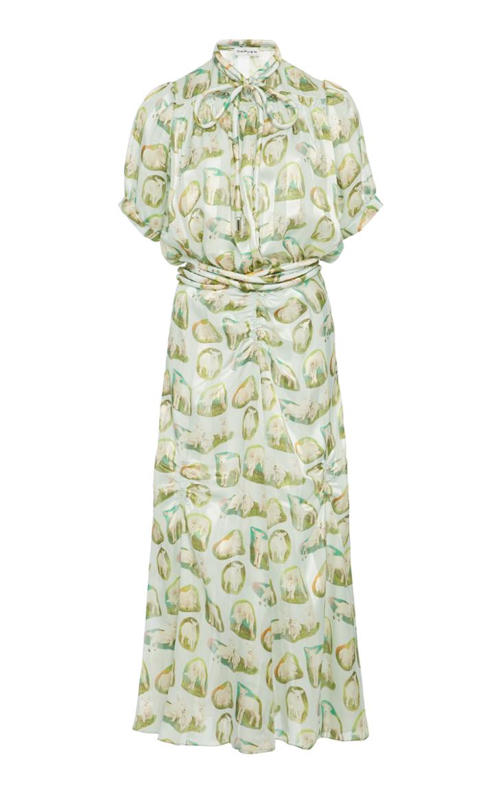 Carven Printed Smocked Dress
