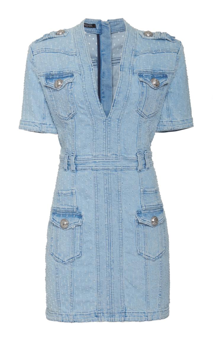 Balmain Laser Dot Denim Mini Dress