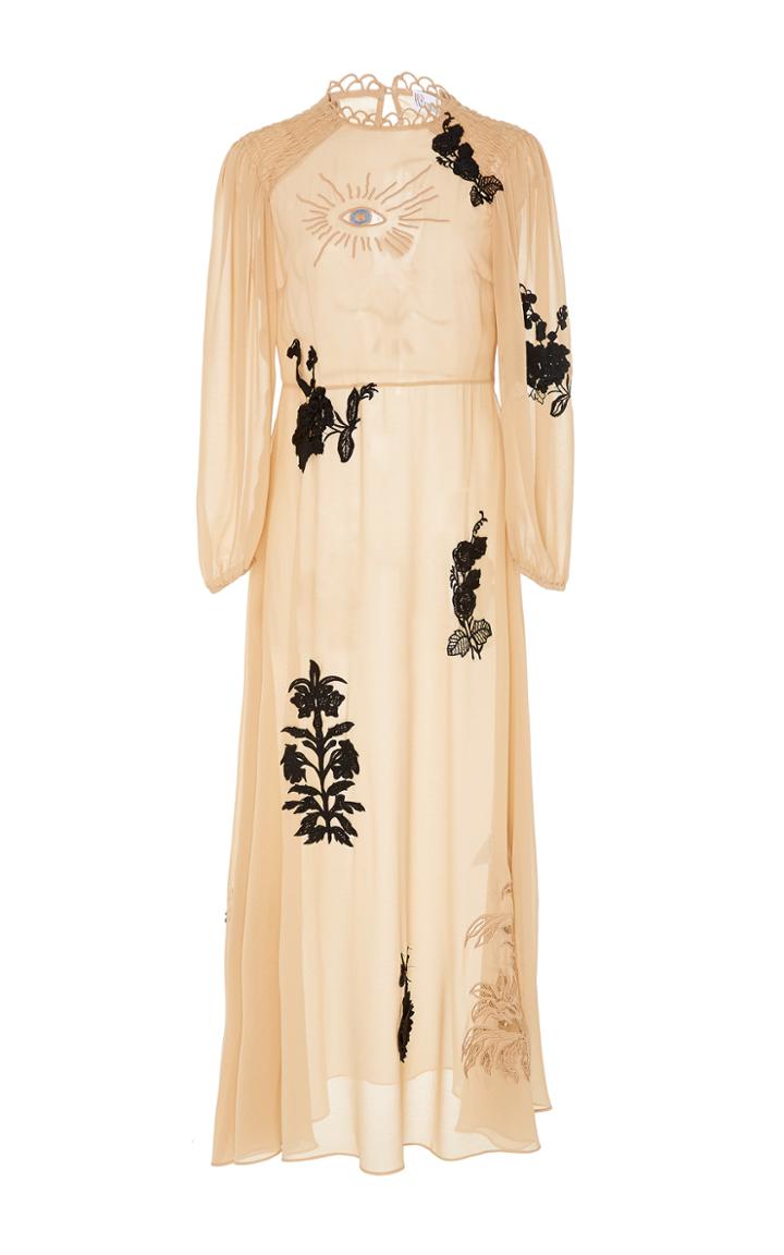 Red Valentino Macram Patch Georgette Dress