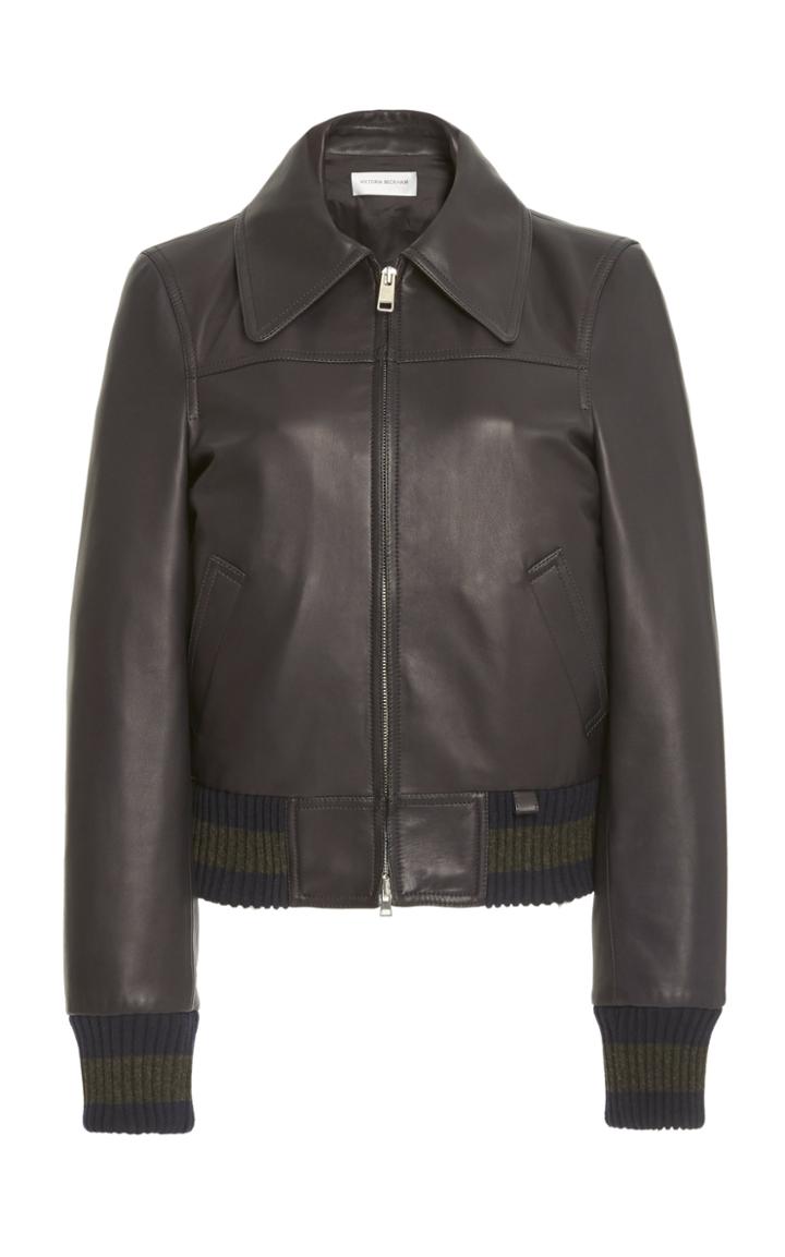 Moda Operandi Victoria Beckham Knit-trimmed Leather Bomber Jacket