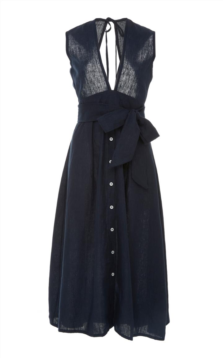 Faithfull Le Roch Deep V Midi Dress