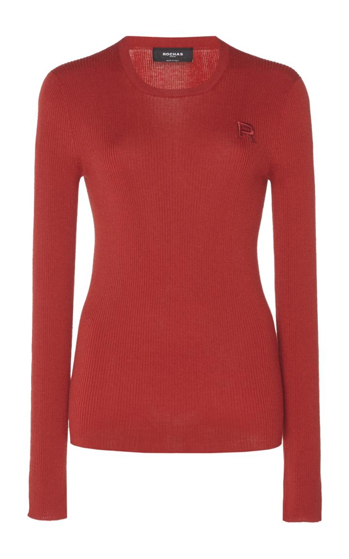 Rochas Virgin Wool Crew Neck Rib Knit Sweater