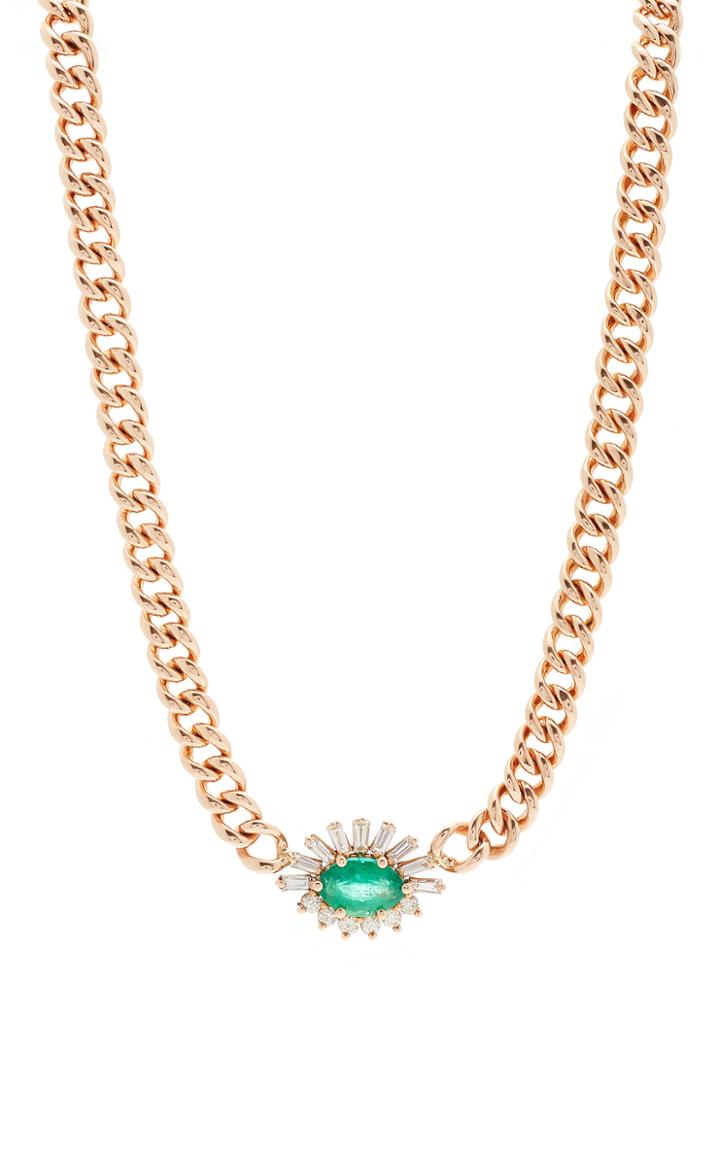 Moda Operandi Shay 18k Rose Gold Gold Mini Link Emerald & Diamond Evil Eye Necklace