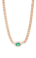 Moda Operandi Shay 18k Rose Gold Gold Mini Link Emerald & Diamond Evil Eye Necklace