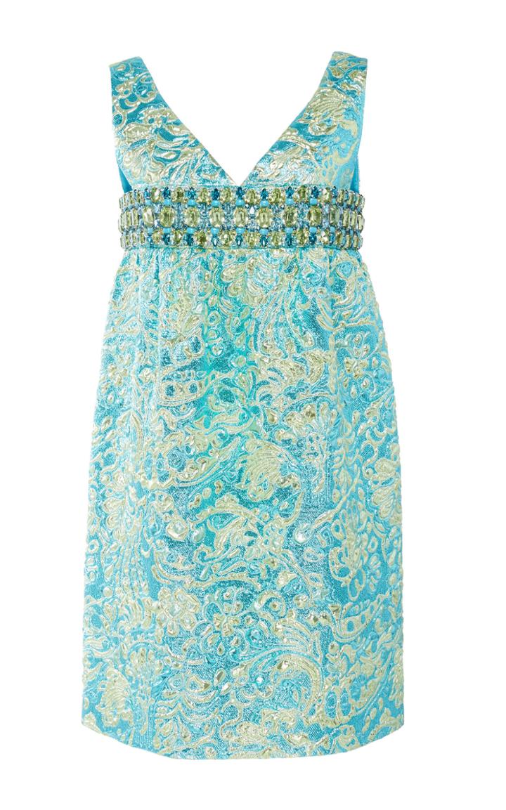 Michael Kors Collection V-neck Brocade Embroidered Waist Dress