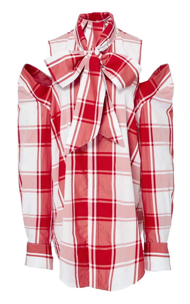 Monse Cold Shoulder Plaid Shirt