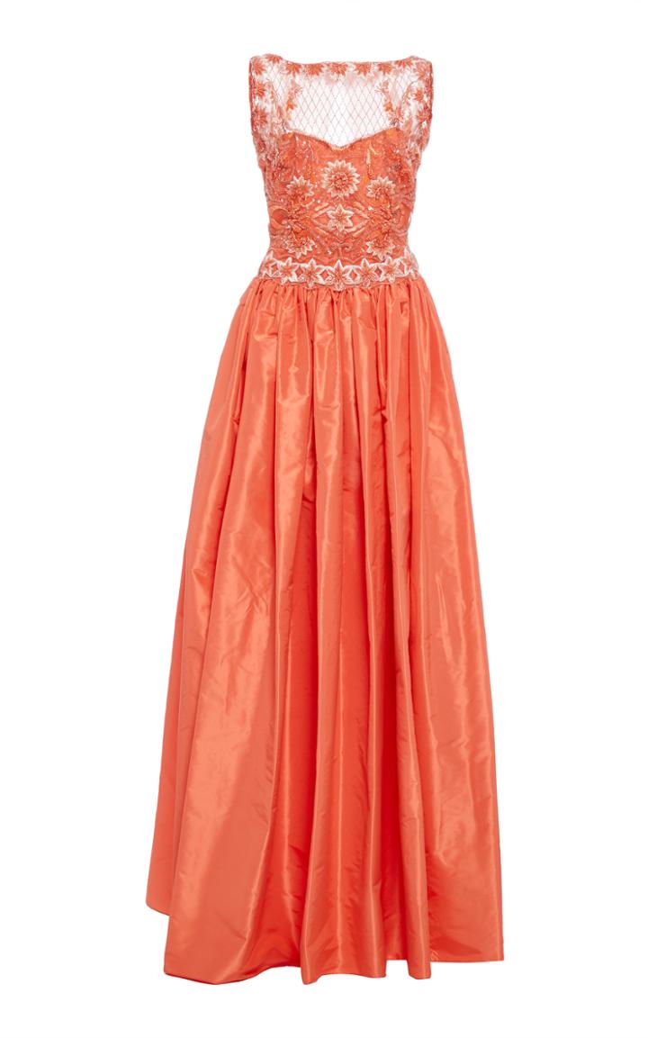 Naeem Khan Silk Embroidered Sleeveless Gown