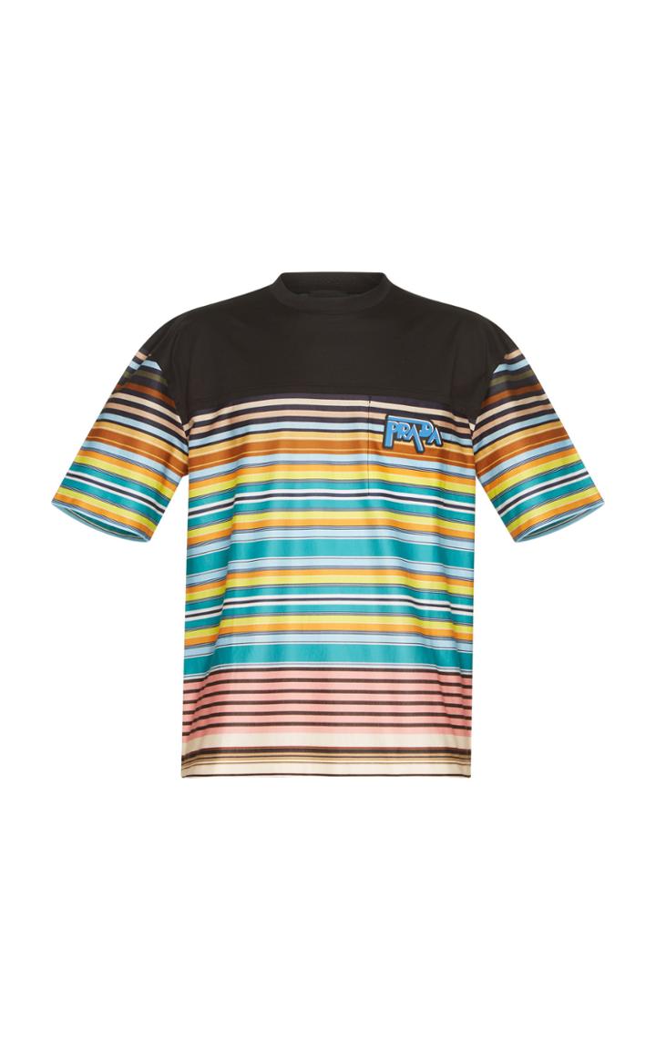 Prada Black Cotton Multicolor Logo Tee