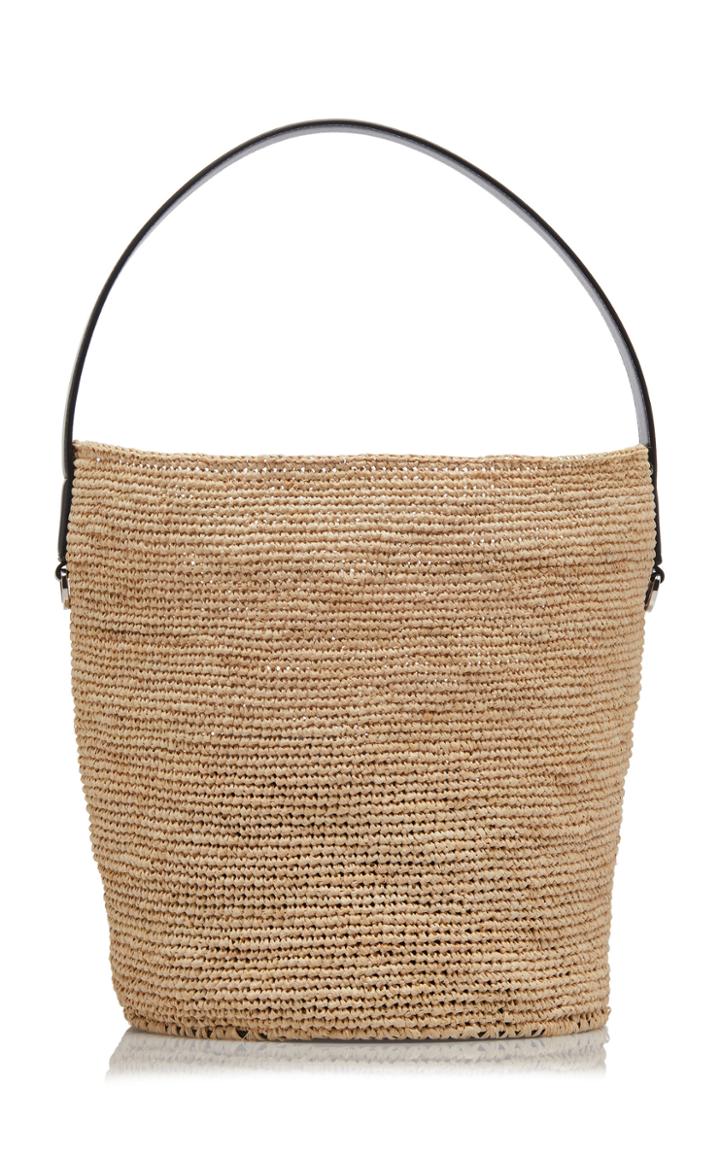 Jil Sander Leather-trimmed Medium Straw Bucket Bag