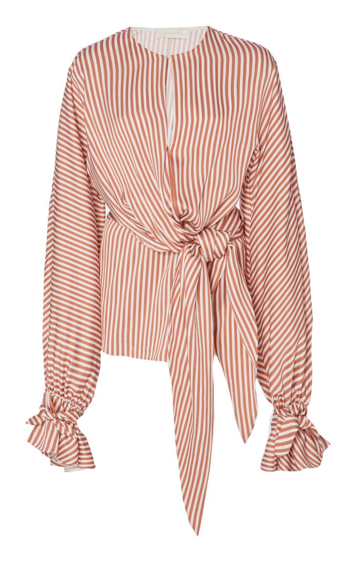 Jonathan Simkhai Stripe Twist Long Sleeve Wrap Blouse