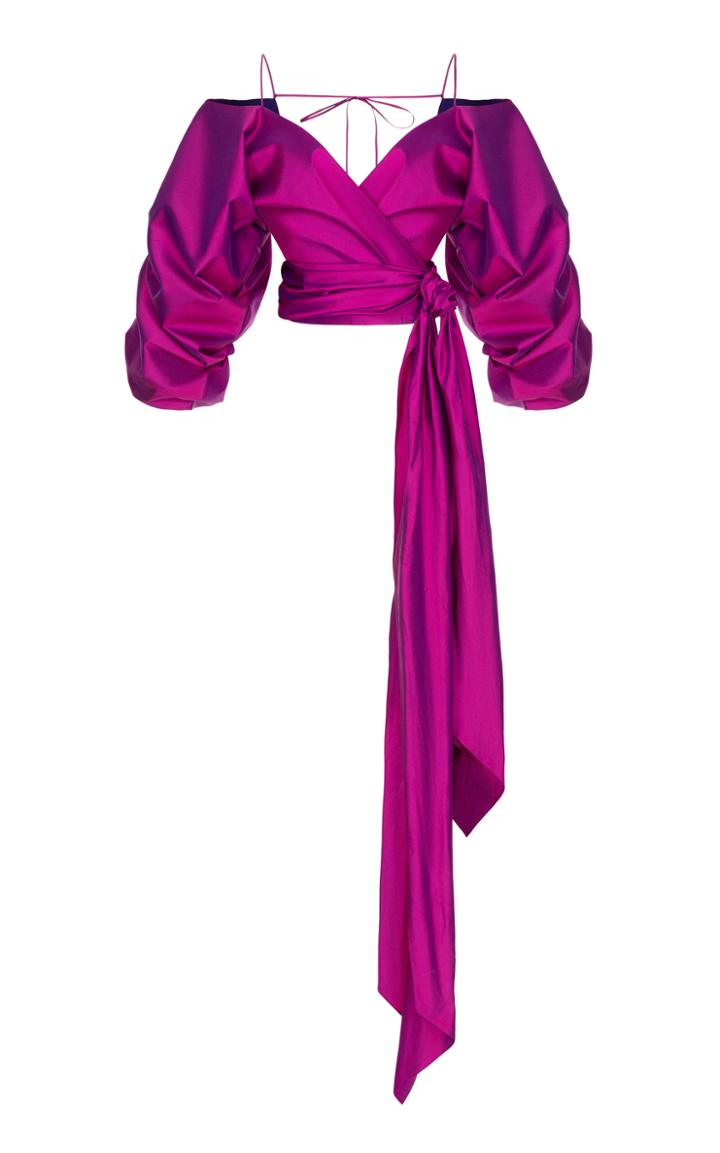 Rasario Cold-shoulder Silk Satin Blouse