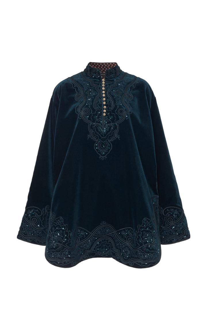 Etro Button-embellished Embroidered Velvet Mini Dress